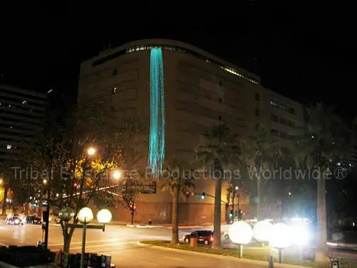 Laser Graphic Waterfall Sky Scraper Building by Tribal Existance Productions Worldwide